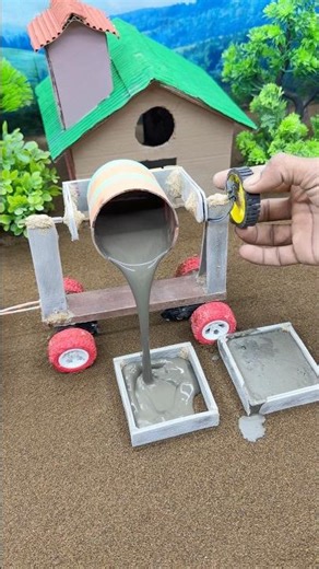 Mini Cement Mixer Machine Full Process 😱 Pillar Baige DIY Sand & Concrete Pouring Setup |