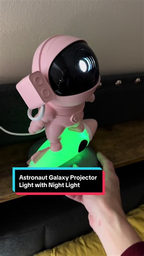 Galaxy Projector light that has an astronaut standing in a spaceship, timers, 12 picture galaxy discs, a night light that changes colors. Great quality! #astronautprojector #astronautprojectorlamp #tiktokshopcreatorpicks #tiktokshopjumpstartsale #spotlightfinds