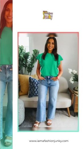 Bright Green Solid Color Ribbed Trim Round Neck Ruffle Short Sleeve Sweater