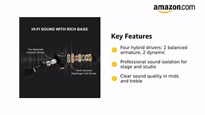 BASN Metalen in-Ear Monitors Headphones,4 Drivers Musicians Noise Isolating IEMs with Deep Bass, Two Detachable MMCX Cables with Case for Singers,Drummers,Bassists(Matt Black)