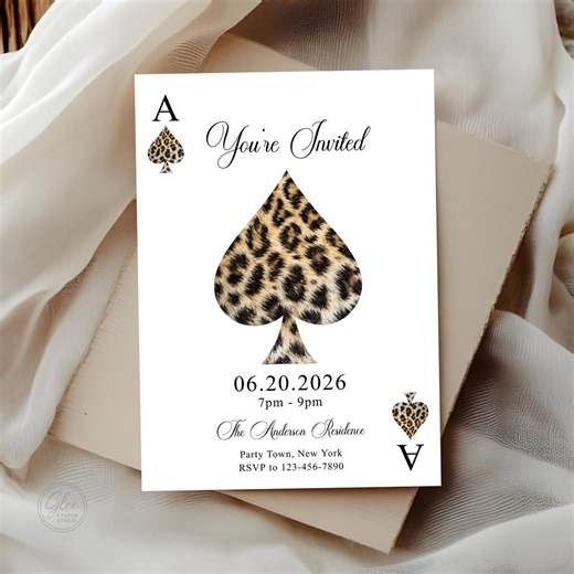 Leopard Playing Card Invitation Template | Editable Modern Party Invite - Etsy