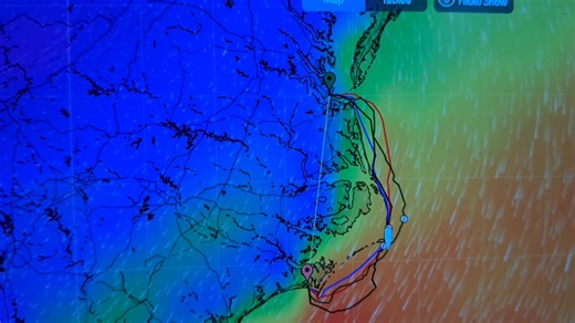 Departure Weather Brief. This is something I normally do for crew before a departure. In this case we have Al along that has lots of Hatteras weather experience on sailboat, wind suffer, and surfboard and time behind Seeker's helm on the trip up. As well as Pete who also surfed Hatteras years ago and help build Seeker's hydraulic system. | Doug Jackson