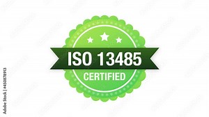 ISO 13485 Certified badge, icon. Certification stamp. Motion graphics.