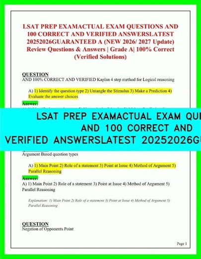 LSAT PREP EXAM EXAM QUESTIONS AND 100 CORRECT AND VERIFIED ANSWERS LATEST 2025 2026 GUARANTEED A++