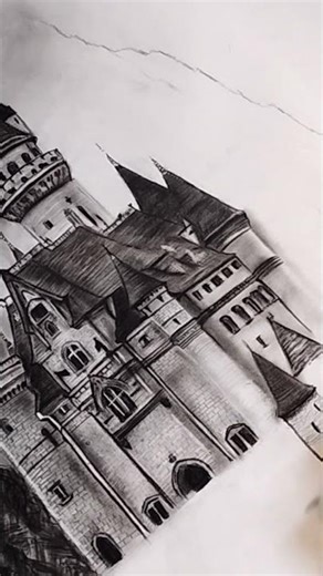 part 2 of pencil sketch of Neuschwanstein castle in germany 🏰..