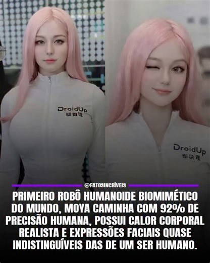 vava on Instagram: "Apresentamos o Moya, o primeiro robô humanoide biomimético do mundo, uma criação revolucionária da startup chinesa DroidUp, sediada em Xangai. Lançado no início de fevereiro de 2026, esse avanço tecnológico redefine os limites entre máquina e ser vivo, com um design que prioriza a imitação precisa de processos biológicos humanos. Com 1,67 metro de altura e apenas 32 quilos, o Moya se destaca pela precisão de 92% na caminhada, replicando a biomecânica humana por meio de inteli