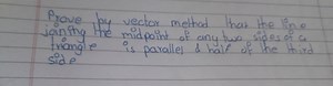 Prove by vector method that the line joining the midpoint of an... | Filo
