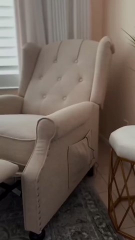 Wingback Chair with Massage and Heat, Tufted Fabric Pushback Recliner Chair, Wingback Recliner Chair with Remote Control, Padded Cushion, Wooden Legs, Small Recliners for Small Spaces