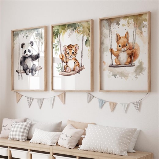 Animal Posters, Set of 3 Posters, Children's Room Decor, Tiger, Panda, Squirrel, Jungle and Forest Animals - Etsy