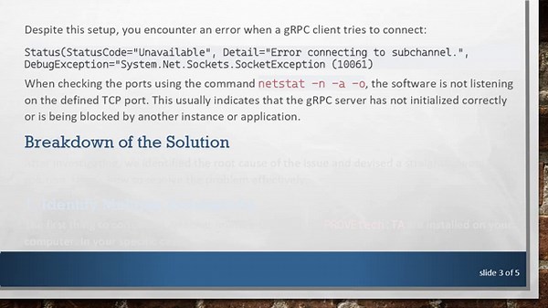 Resolving gRPC Server Start Issues in PROVEtech:TA