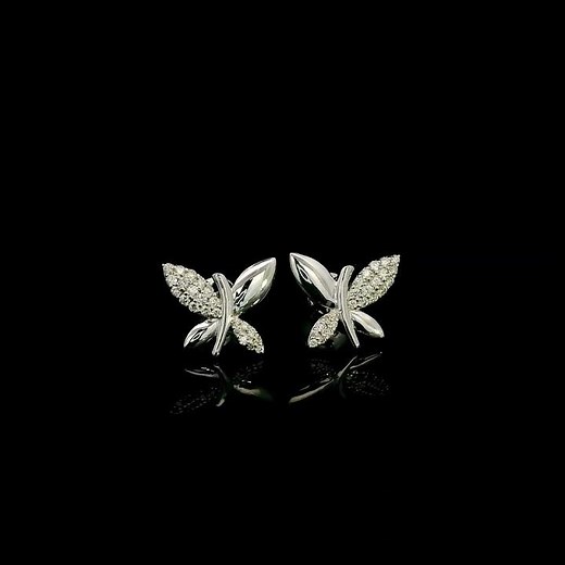 Diamond Butterfly Earrings in 18K White Gold | Natural Diamond Stud Earrings
