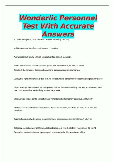 Latest 50 Question Wonderlic Practice Test with Accurate Answers1621 video