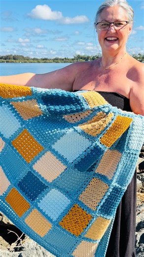 💛The Beautiful Sampler Blanket🩵 This was a joy to create, searching for all the different patterns. You can of course make this blanket at any time, or use the textured square patterns for smaller blankets, scarfs or shawls. All 50 squares are on my YouTube Channel, head to the Playlist as a shortcut 😉💛🩵💙. Happy Crocheting 😁😁🍃🌾🌿 #crochetblankets #crochetblanketpattern #crochetsquare #crochetsquareblanket #grannysquareblanket | Gumleaf Crochet