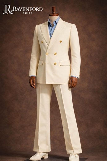 Men's Merino Wool 1920s Ivory Double Breasted 2 Piece Suit Custom Tailored Suit - Etsy