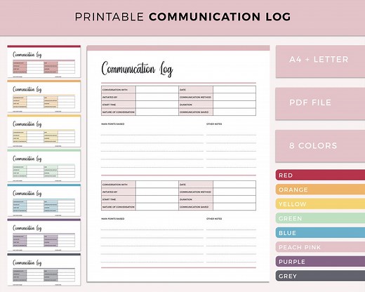 Printable Communication Log, Call Log Template, A4 and Letter Size, Parent Communication Log, Conversation Record, Call Log Template - Etsy
