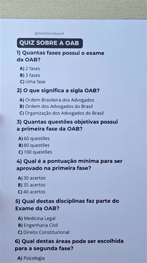 Quiz Sobre a OAB: Perguntas e Respostas Rápidas