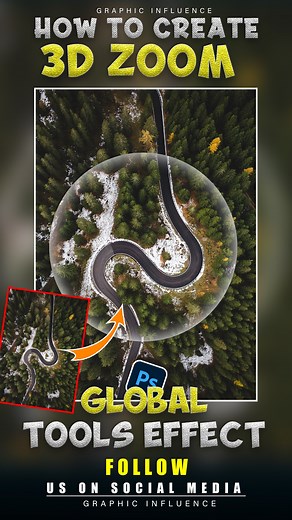 6.9K views · 52 reactions | How To Create 3D GLOBAL ZOOM Effect in Photoshop #shorts Follow: Graphic Influence . . . . . #madewithphotoshop #ShortTutorial #tutorialsvideos #photoshoptutorials #graphicdesigner #digitaldesign #creative #photoshopexpress #digitalart #visualstyle #Adobe #graphic_arts #Art #designingartz #designinspirat #Design #creativityfound #photomanipulation #Photoshop #graphicdesigncentral #graphicdesigners #Tutorial #graphicinspiratio | Graphic Influence | Facebook