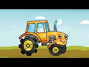How to Draw an Orange Tractor. A Song for Kids