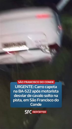 SFC Repórter | São Francisco do Conde on Instagram: "🚨 Um acidente foi registrado agora há pouco, por volta das 23h, na noite de Natal desta quarta-feira (25), na BA-522, em São Francisco do Conde. O motorista perdeu o controle do veículo ao tentar desviar de cavalos soltos na pista e acabou capotando. Apesar do susto e da gravidade do acidente, o condutor foi socorrido e passa bem, conforme informações obtidas no local. O veículo ficou bastante danificado, evidenciando o risco enfrentado por q
