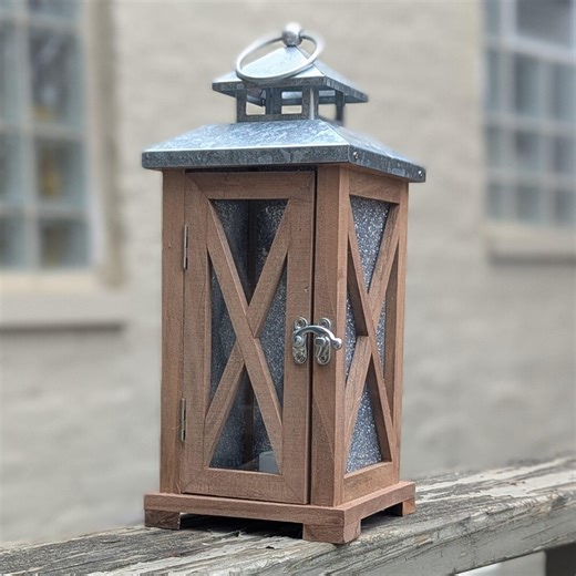 Wooden Lantern with Silver Glitter Walls