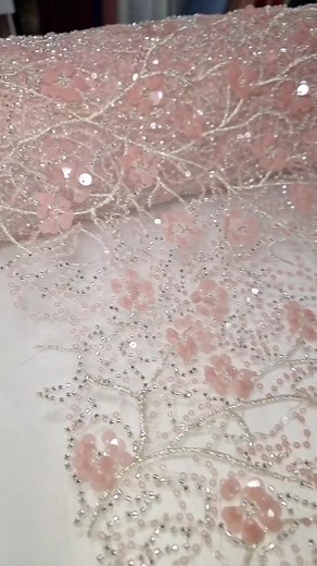 tul bordado en lentejuela y canutillo. disponible en 3 color nude,lavanda y coral | Telas paola