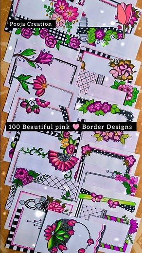 100 Beautiful pink 🩷 Border designs in just one minutes 😍 #frontpagedesign #shorts