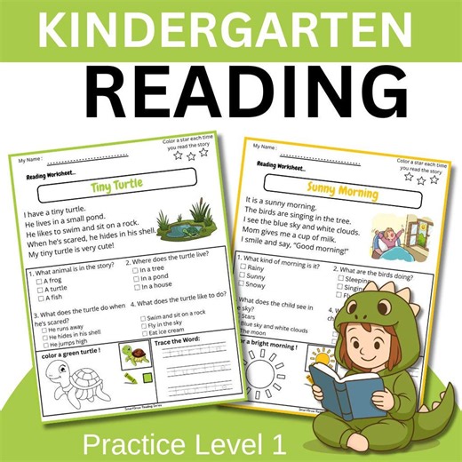 Kindergarten Reading Practice – Level 1 - Instant Download PDF — US Letter Size - Etsy