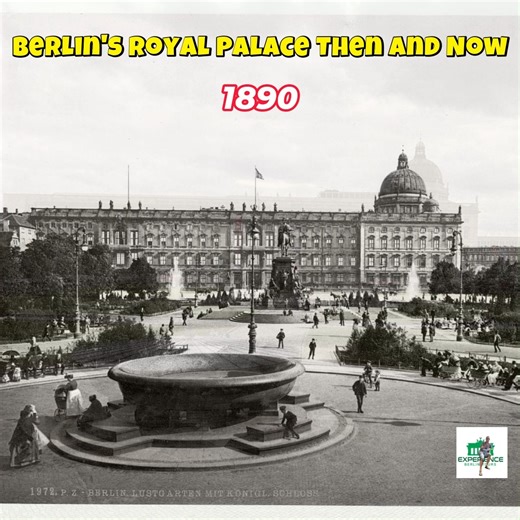 This view is from the steps of the Altes Museum on Museum Island overlooking the Lustgarten. The palace was heavily damaged in WW2 and was eventually pulled down. It was reconstructed and opened in 2020. #berlin #thenandnow #MuseumIsland | Steve's Experience Berlin Tours