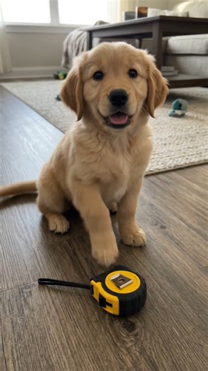Golden Retriever Puppy Gets Scared by a Measuring Tape! 😂📏🐶 #Shorts