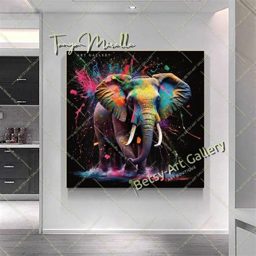 Rainbow Elephant Print on Canvas: Abstract Wildlife Animal Wall Art - Etsy