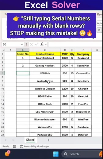 👉 “Auto Serial Numbers with Blank Rows in Excel 😱🔥” #shortsfeed