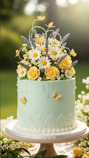 Spring Meadow Bloom Cake 🌿 | Pastel Floral Buttercream Cake with Wildflowers & Golden Butterflies