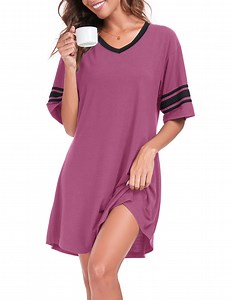DreamFish Womens Nightgown Short Sleeve Sleepshirt V Neck Sleepwear Casual Loungewear Ladies Sleepwear