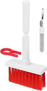 5-in-1 Keyboard Brush Cleaning Pen Tools Kit Corner Gap Duster, Including Keycap Puller, Keyboard Brush, and Cleaning Pen Design for Keyboard Earbuds Lapton Camera Lens Earphones Microphones (Red)