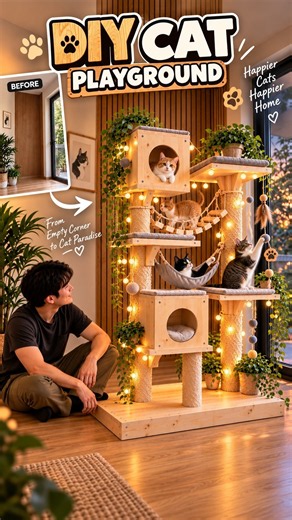I Turned My Living Room Into a Cat Playground 🌳🐈 #CatPlayground #DIYHome
