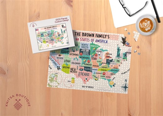 Personalized US Map Puzzle, Custom Family Name States of America Jigsaw Puzzle, USA Landmark Puzzle, Travel Map Puzzle for Kids and Adult - Etsy