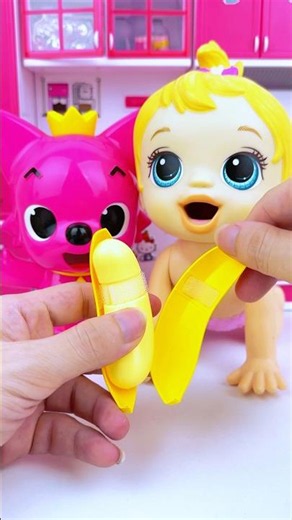 asmr toy unboxing mickey mouse & pinkfong eat banana toy set | satisfying toy sounds #shorts