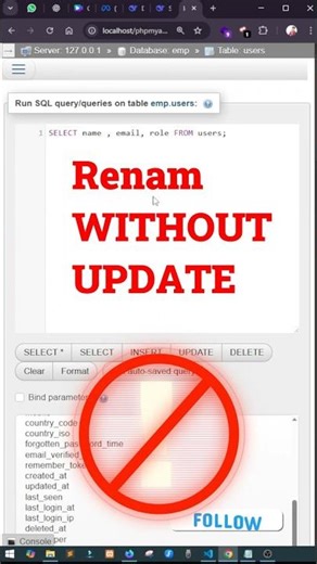 Rename Column Without UPDATE | SQL Tips #ytshorts #shortsfeed #shorts