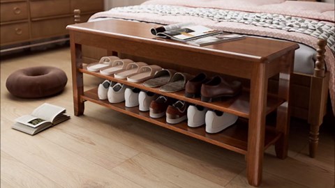 Amazon.com: ENPKLUTE Shoe Storage Bench for Entryway - 3 Tier Shoe Rack for Front Door Entrance, Rubberwood Shoes Rack Height Adjustable, Entryway Bench with Shoes Storage for Any Room (Walnut, 39.4" W) : Home & Kitchen