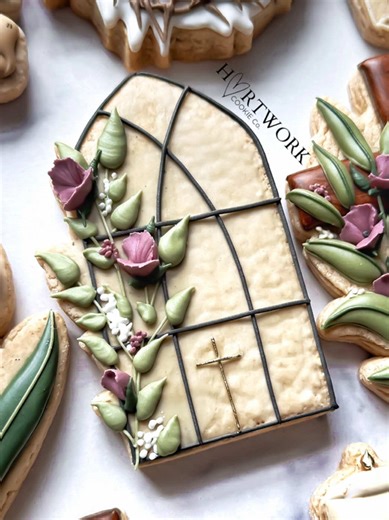 ‪🌿‪A pointed arch with a bit of greenery feels perfect for Easter. I designed this shape years ago and finally got around to listing it in my shop. You can find the Pointed Arch with Greenery cookie cutter in physical and STL form at HartworkCookieCo.com (link in bio) . . . . . . . #cookiecutters #eastercookies #sugarcookies #decoratedcookies #cookiedecorating