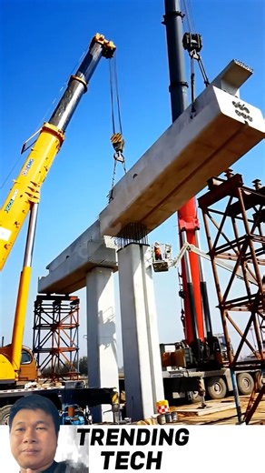 The process of installing precast beams with high precision and efficiency. It's amazing. #shorts