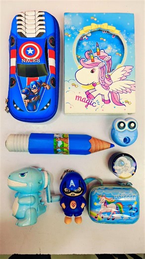 Unboxing blue stationery items - pencil box, Geometry, sharpner, Dairy #stationarycollection