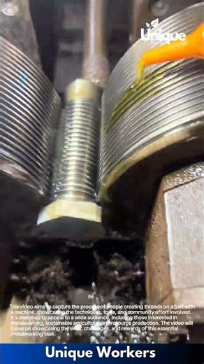 Bolt threading with a machine: people creating threads on a bolt with a machine