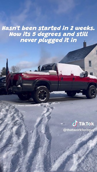 I haven't started the truck for 2 weeks now. I usually start it up and let it run for a half hour once a week in the winter but just plain forgot to last week with being sick as a dog. Now this morning it was 5 degrees and she wasn't happy about it but she started up and went into high idle instantly. Still to this day have never plugged in. #diesel #coldstart #2001 #ford #f250 #superduty #powerstroke #international #blacksmoke #dieselsmoke #seventhree #seventree #highidle #winter #snow #cold #w