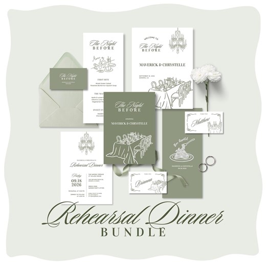 The Night Before, Rehearsal Dinner Bundle: Invitation, Menu, Place Card, Welcome Sign • Canva Template • Mav - Etsy