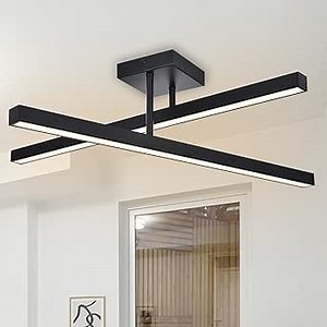 LED Ceiling Light Fixture, Black 3000K Linear Flush Mount Ceiling Lights, 30-Inch Ceiling Lamp Minimalist Lighting for Living Room Bedroom Kitchen Hallway
