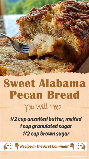 Sweet Alabama Pecan Bread Recipe Ingredients: - 1/2 cup unsalted butter, melted - 1 cup granulated sugar - 1/2 cup brown sugar | Very Good Recipes