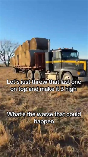 Needed just a couple more feet on the trailer. Looks like this bale stays until next year. #heavyhaul #ella #hay #fyp #semitruck