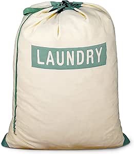 Smart Design Large Laundry Bag w/Handle & Push Lock Drawstring - 100% Cotton Canvas Material - for Clothes & Laundry - Home Organization (Holds 3 Loads) (29 x 36 Inch) [Laundry Logo]