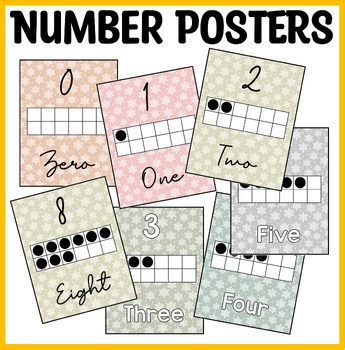 Printable Snowflakes Bright Number Posters, Editable Number Posters